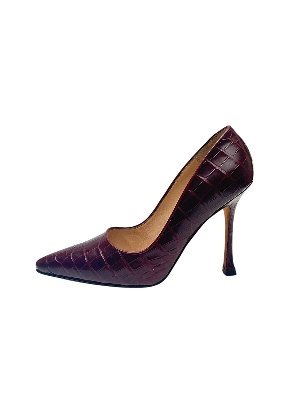 MANOLO BLAHNIK Bordeaux Alligator BB 105 Point-Toe Pumps - US 5